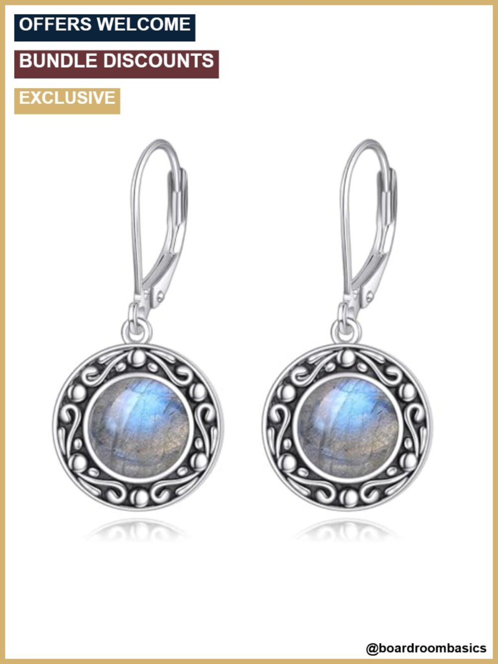 Sterling Silver Labradorite Dangle Earrings Round Gemstone Drop